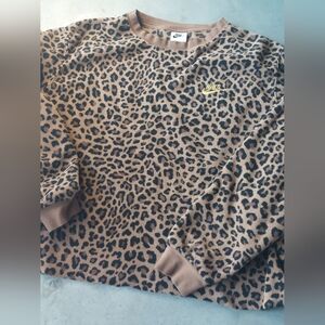 Nike Leopard Print Fleece Sweatshirt Medium Brown Black Athletic Athleisure L